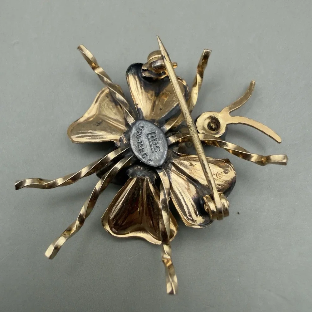 LINC Butterfly Brooch 1/20 12K Gold Filled Red Stone Insect Pin 1.5